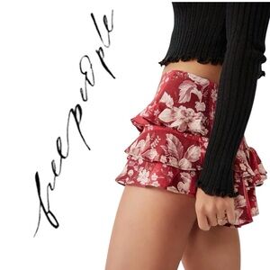 FREE PEOPLE Days Gone By Tiered Shorts in Red Combo Floral